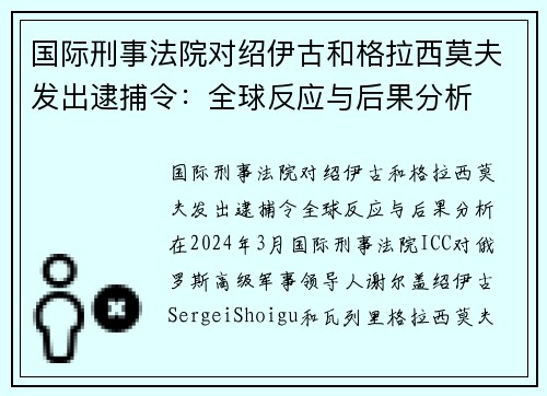 国际刑事法院对绍伊古和格拉西莫夫发出逮捕令：全球反应与后果分析